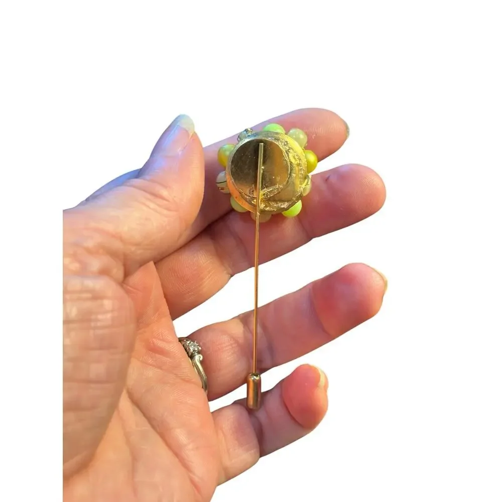 Lime Green & Yellow Bead Cluster Stick Pin Handmade from Single Vintage Earring